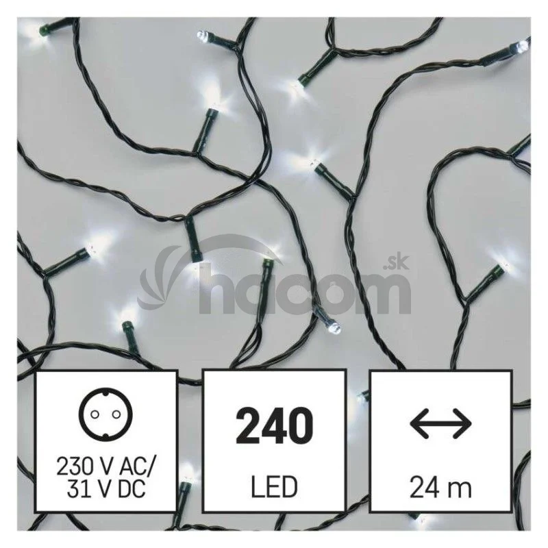 LED vianočná reťaz, 24 m, vonkajšia aj vnútorná, studená biela, časovač D4AC05