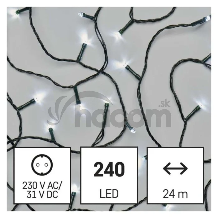 LED vianočná reťaz, 24 m, vonkajšia aj vnútorná, studená biela, časovač D4AC05