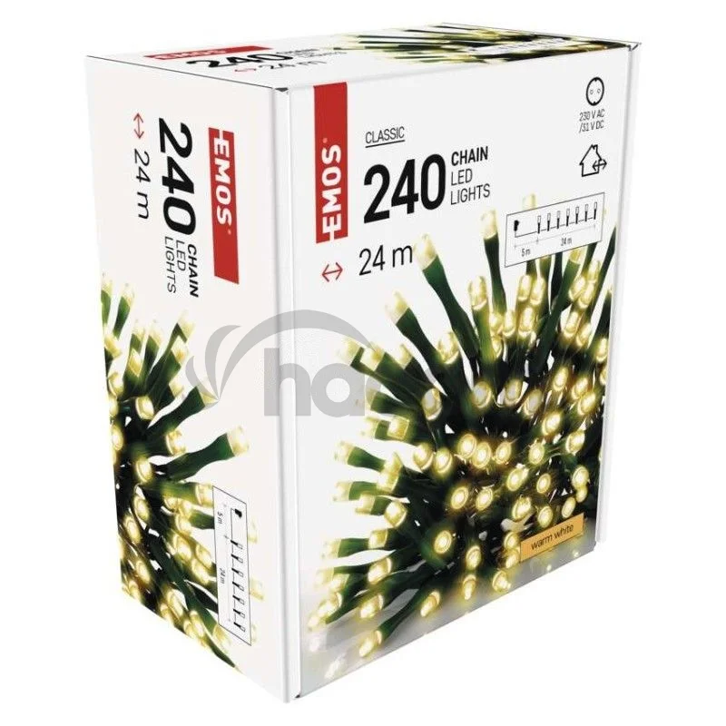 LED vianočná reťaz, 24 m, vonkajšia aj vnútorná, teplá biela, časovač