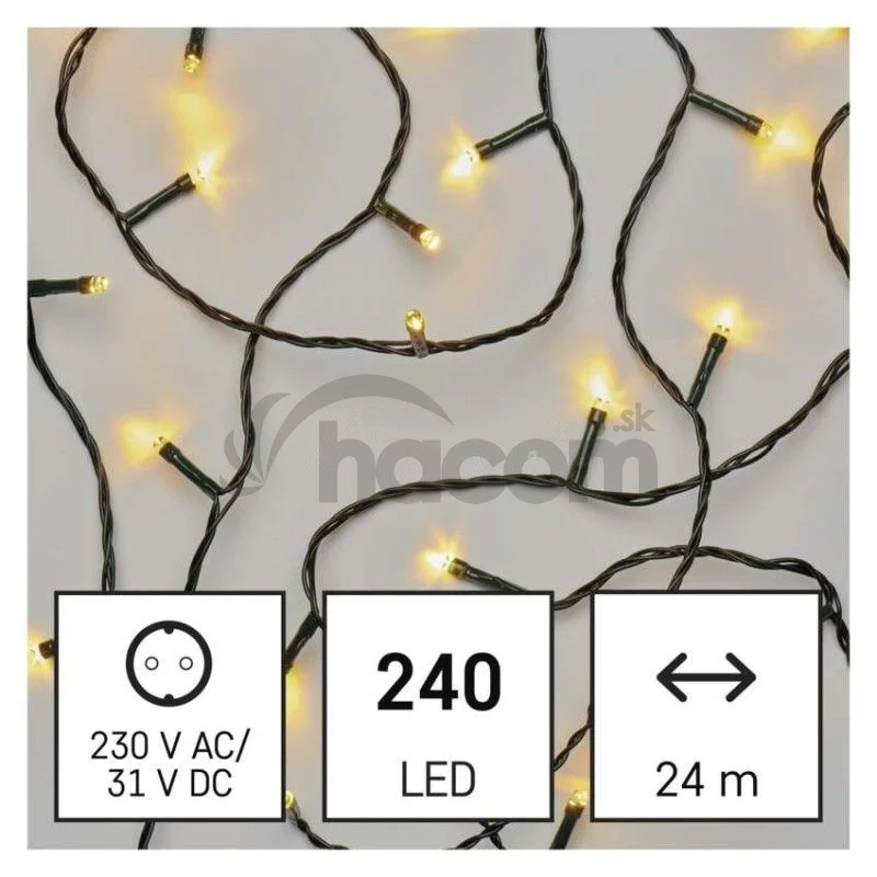 LED vianočná reťaz, 24 m, vonkajšia aj vnútorná, teplá biela, časovač