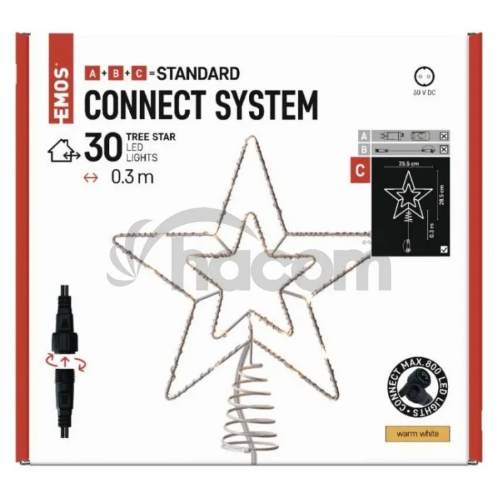 Standard LED spojovacia vianoč. hviezda, 28,5 cm, vonkaj. aj vnútor., teplá biela D1ZW01