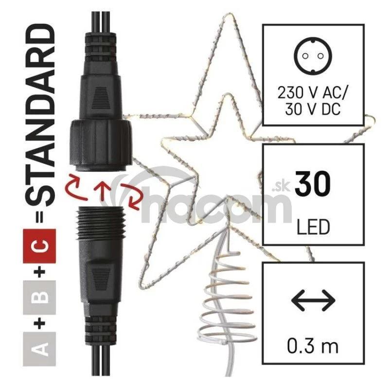 Standard LED spojovacia vianoč. hviezda, 28,5 cm, vonkaj. aj vnútor., teplá biela D1ZW01