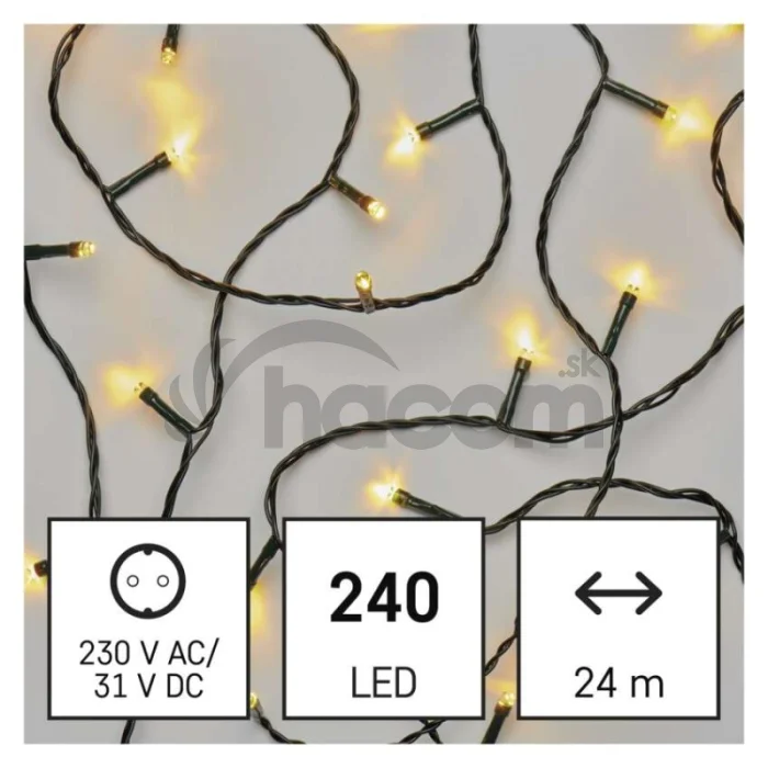 LED vianočná reťaz, 24 m, vonkajšia aj vnútorná, teplá biela, časovač