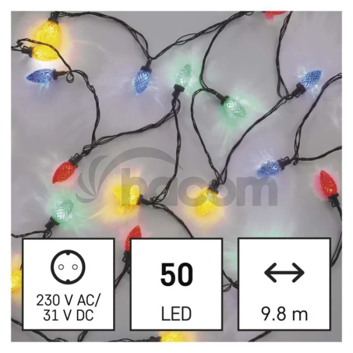 LED vianočná reťaz, farebné žiarovky, 9,8 m, multicolor, multifunkčná