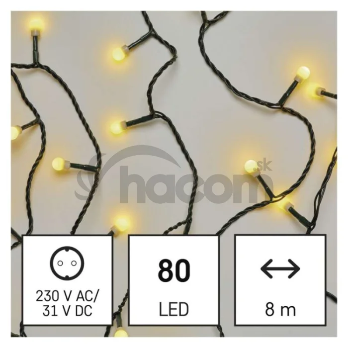 LED vianočná cherry reťaz – guličky, 8 m, vonk. aj vnútor., teplá biela, programy, časovač