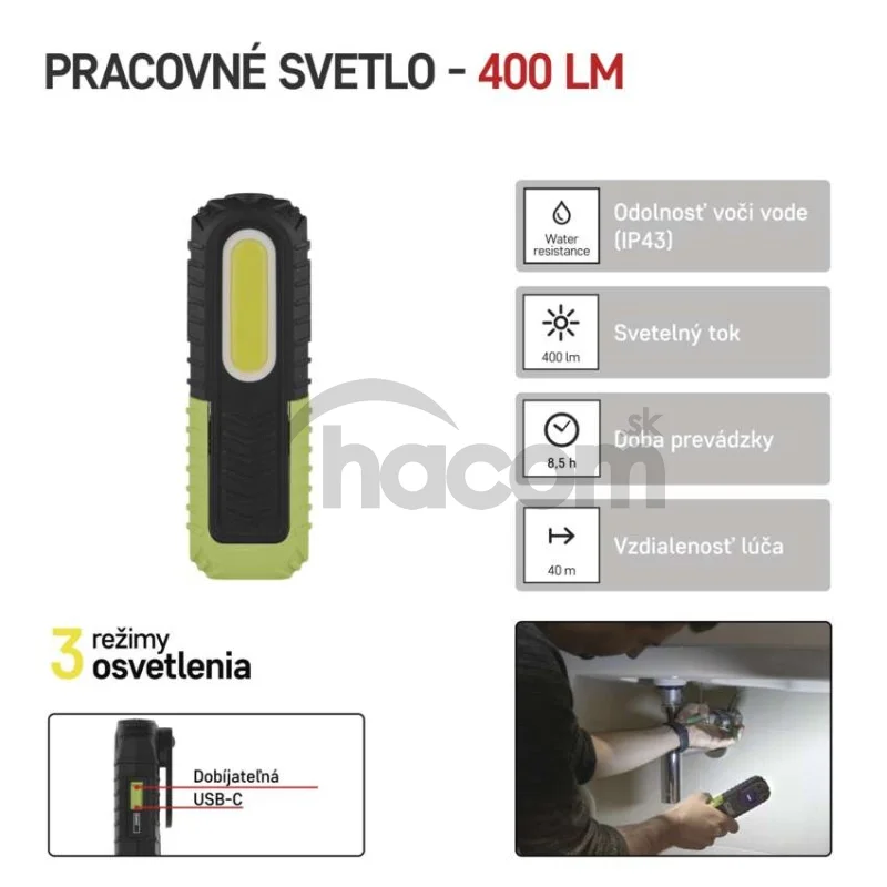 COB LED + LED nabíj. prac. svietidlo P4531, 400 lm, 2000 mAh