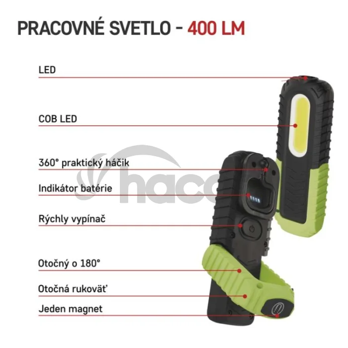 COB LED + LED nabíj. prac. svietidlo P4531, 400 lm, 2000 mAh