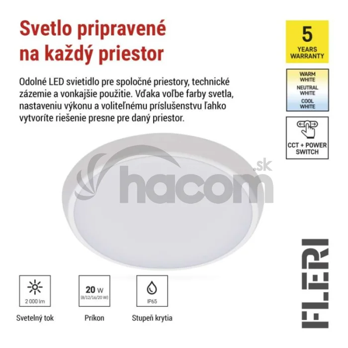 LED prisadené svietidlo FLERI, kruhové 20W, so zmenou CCT