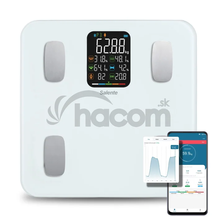 Salente MaxFit, múdra osobná diagnostická fitness váha, Bluetooth, biela