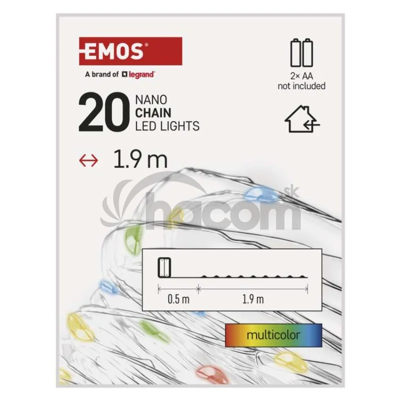 LED vianočná nano reťaz, 1,9 m, 2x AA, vnútorná, multicolor, časovač