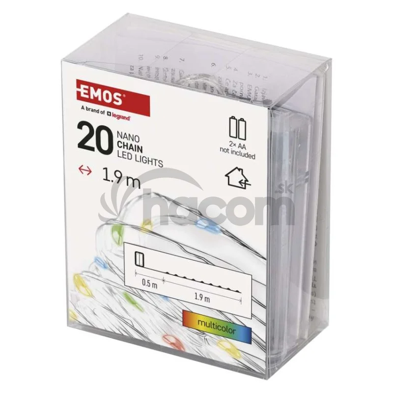 LED vianočná nano reťaz, 1,9 m, 2x AA, vnútorná, multicolor, časovač