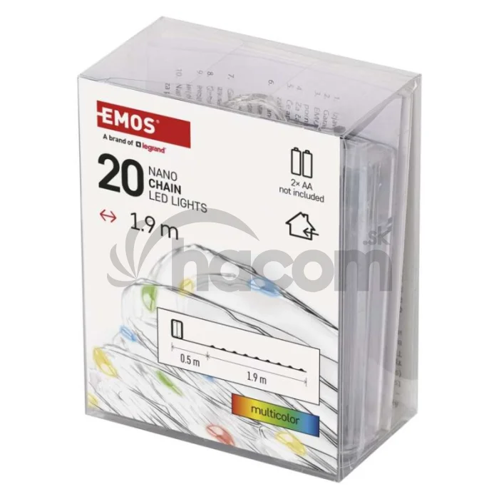 LED vianočná nano reťaz, 1,9 m, 2x AA, vnútorná, multicolor, časovač