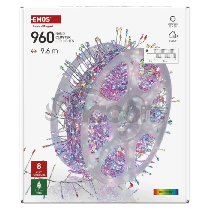 LED nano reťaz na cievke, strieborný, 9,6 m, multicolor, časovač