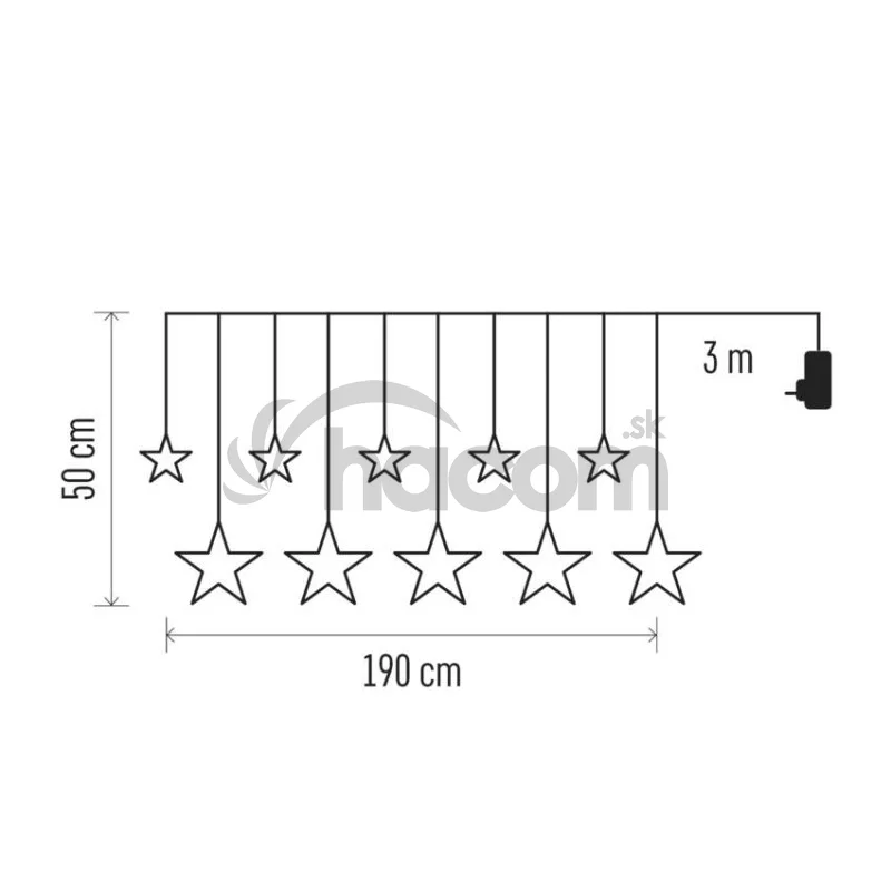 Vianočná LED girlanda – hviezdy, 190 x 50 cm, do exteriéru aj interiéru, teplá biela