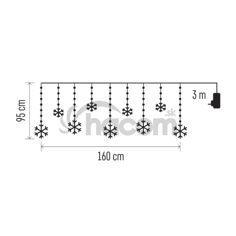 Vianočná LED girlanda – vločky, 160 x 95 cm, IP44, studená biela, časovač