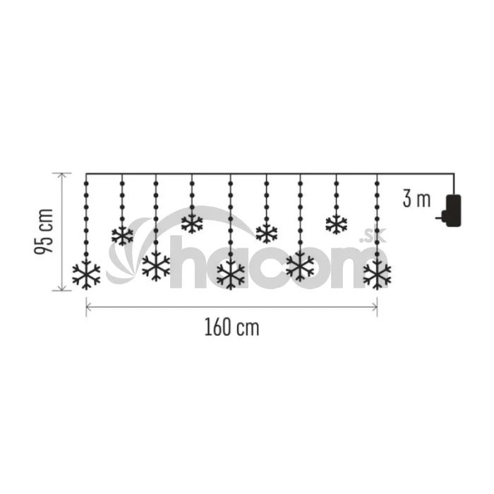 Vianočná LED girlanda – vločky, 160 x 95 cm, IP44, studená biela, časovač