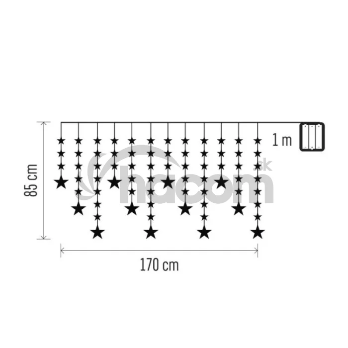Vianočná LED girlanda – hviezdy, 1,7 m, 3x AA, IP44, studená biela, časovač