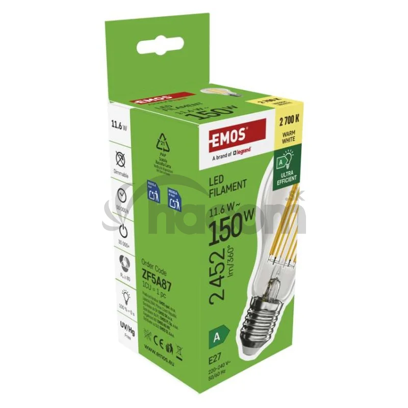 LED žiarovka Filament A70 / E27 / 11.6 W (150 W) / 2 452 lm / teplá biela / A CLASS
