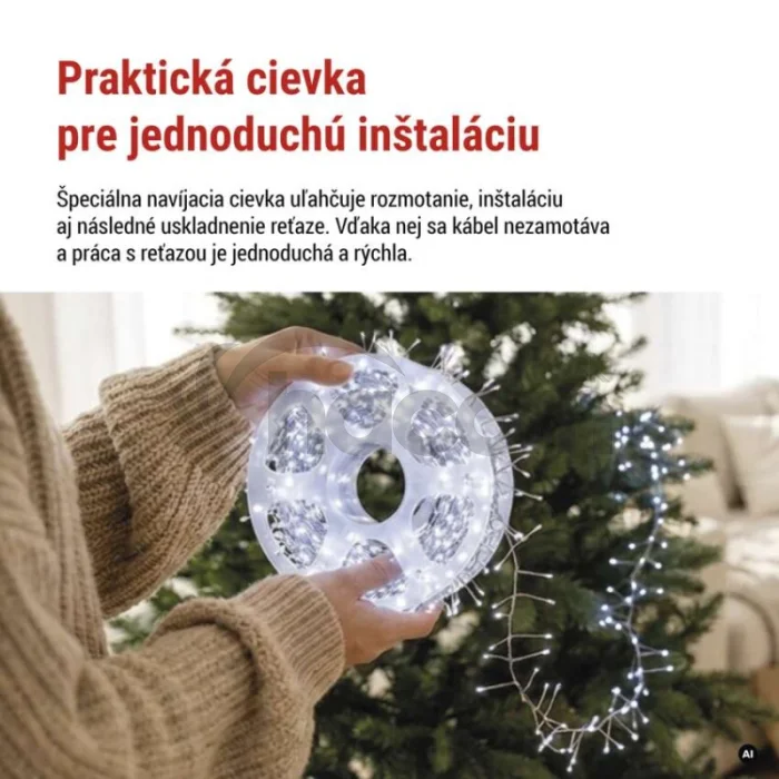 LED nano reťaz na cievke, strieborný, 19,2 m, studená biela, časovač
