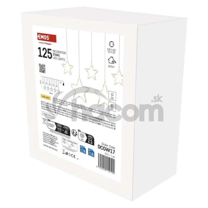 Vianočná LED girlanda – hviezdy, 190 x 50 cm, do exteriéru aj interiéru, teplá biela