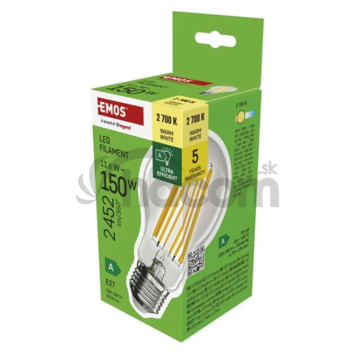 LED žiarovka Filament A70 / E27 / 11.6 W (150 W) / 2 452 lm / teplá biela / A CLASS