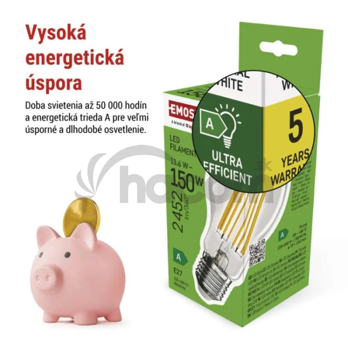 LED žiarovka Filament A70 / E27 / 11.6 W (150 W) / 2 452 lm / neutrálna biela / A CLASS