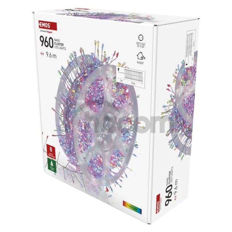 LED nano reťaz na cievke, strieborný, 9,6 m, multicolor, časovač