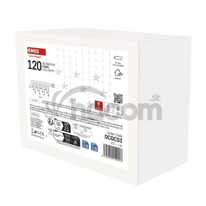 Vianočná LED girlanda – hviezdy, 1,7 m, 3x AA, IP44, studená biela, časovač
