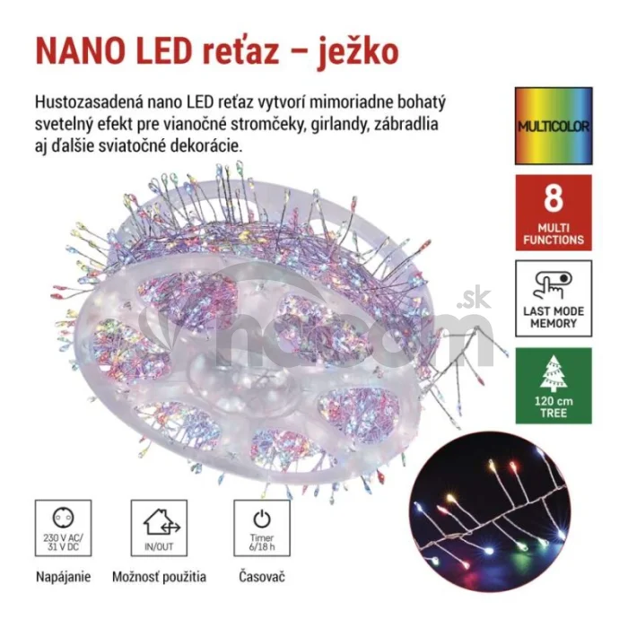 LED nano reťaz na cievke, strieborný, 9,6 m, multicolor, časovač