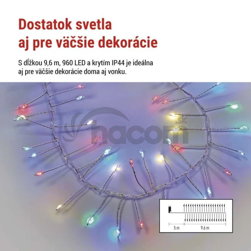 LED nano reťaz na cievke, strieborný, 9,6 m, multicolor, časovač