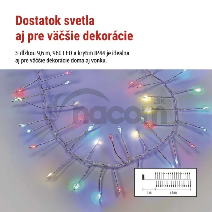 LED nano reťaz na cievke, strieborný, 9,6 m, multicolor, časovač