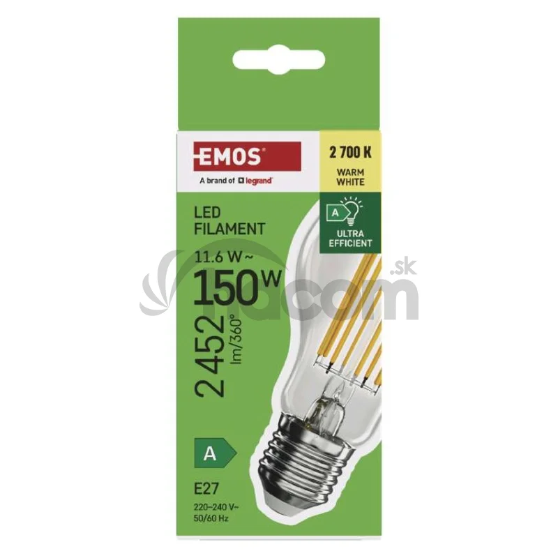 LED žiarovka Filament A70 / E27 / 11.6 W (150 W) / 2 452 lm / teplá biela / A CLASS