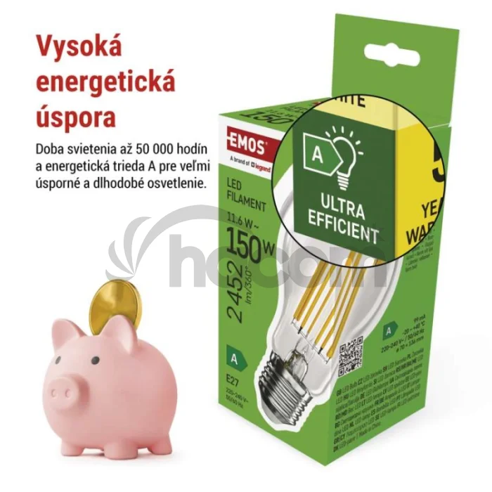 LED žiarovka Filament A70 / E27 / 11.6 W (150 W) / 2 452 lm / teplá biela / A CLASS