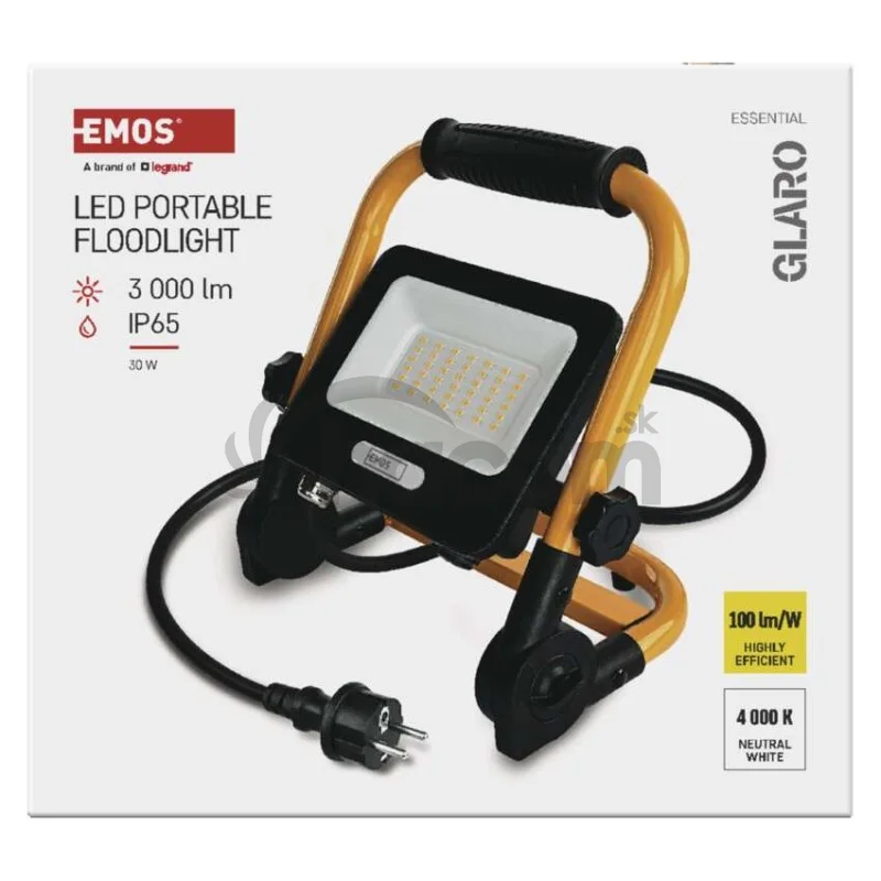 LED reflektor GLARO 30 W, žlto-čierny, IP65, 3000 lm, neutrálna biela