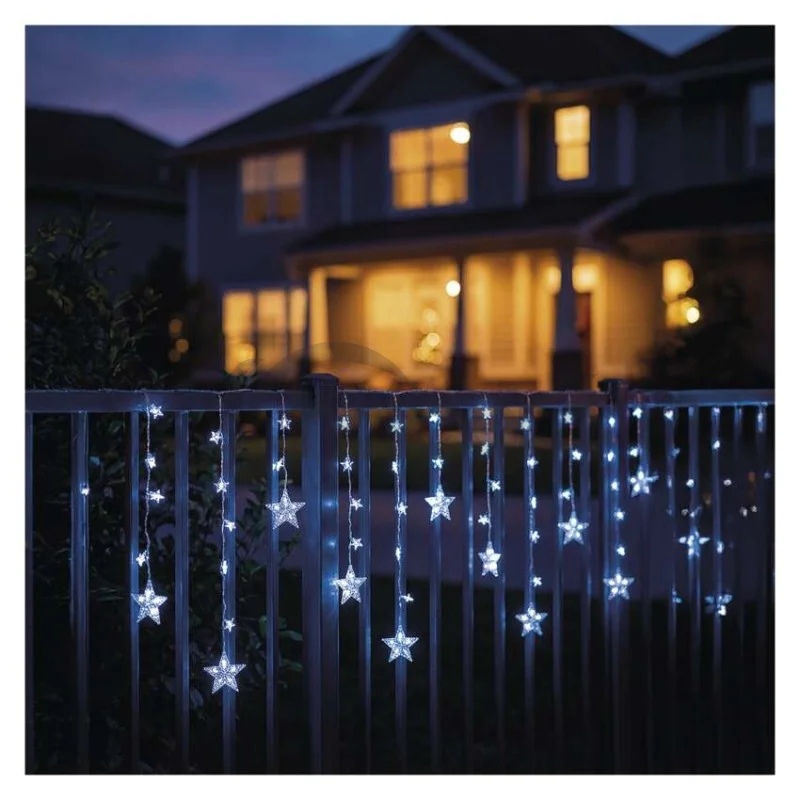 Vianočná LED girlanda – hviezdy, 1,7 m, 3x AA, IP44, studená biela, časovač