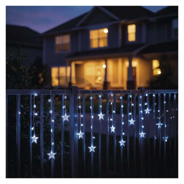 Vianočná LED girlanda – hviezdy, 1,7 m, 3x AA, IP44, studená biela, časovač