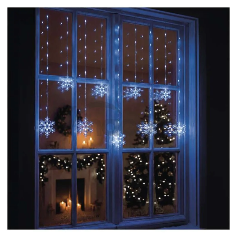 Vianočná LED girlanda – vločky, 160 x 95 cm, IP44, studená biela, časovač