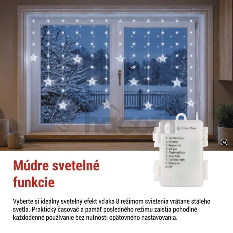 Vianočná LED girlanda – hviezdy, 1,7 m, 3x AA, IP44, studená biela, časovač