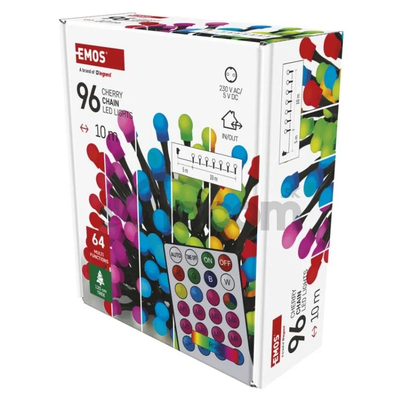 LED vianočná cherry reťaz – guličky, 10 m, RGB, ovládač, programy, časovač