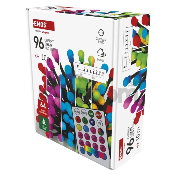 LED vianočná cherry reťaz – guličky, 10 m, RGB, ovládač, programy, časovač