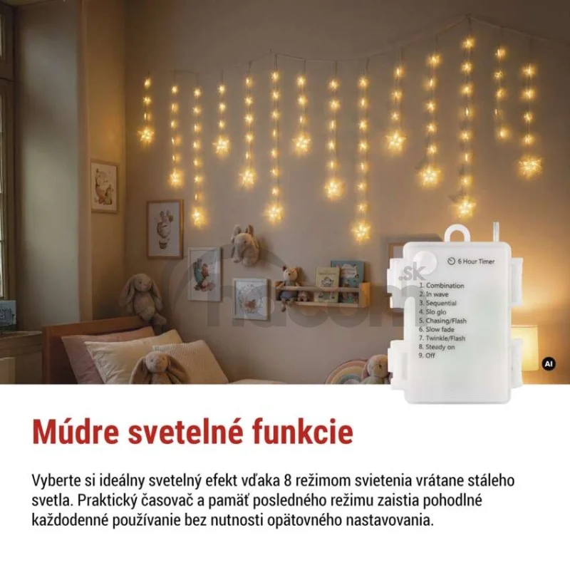 Vianočná LED girlanda – hviezdy, 1,7 m, 3x AA, do interiéru, teplá biela, časovač