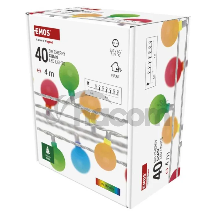LED svetelná cherry reťaz – guličky 2,5cm, 4m, vonkajšia aj vnútorná, multicolor, časovač