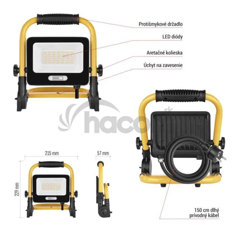 LED reflektor GLARO 30 W, žlto-čierny, IP65, 3000 lm, neutrálna biela