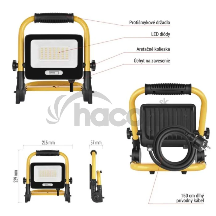 LED reflektor GLARO 30 W, žlto-čierny, IP65, 3000 lm, neutrálna biela