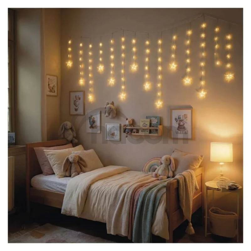 Vianočná LED girlanda – hviezdy, 1,7 m, 3x AA, do interiéru, teplá biela, časovač