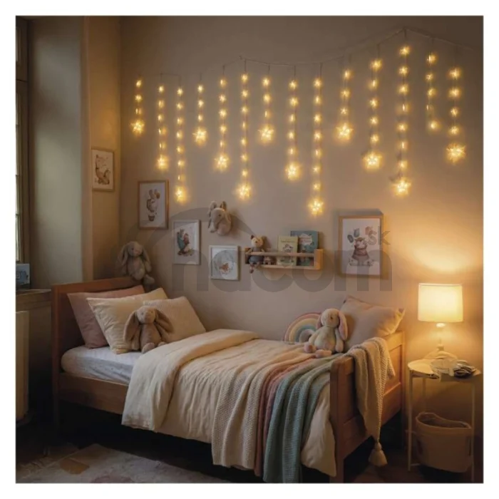 Vianočná LED girlanda – hviezdy, 1,7 m, 3x AA, do interiéru, teplá biela, časovač