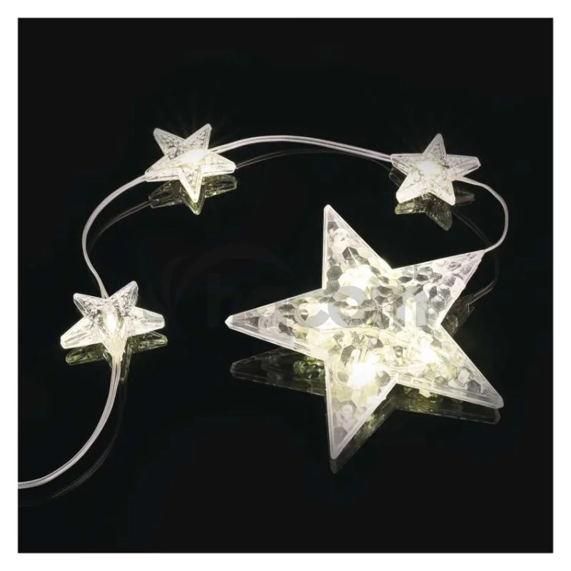 Vianočná LED girlanda – hviezdy, 1,7 m, 3x AA, do interiéru, teplá biela, časovač