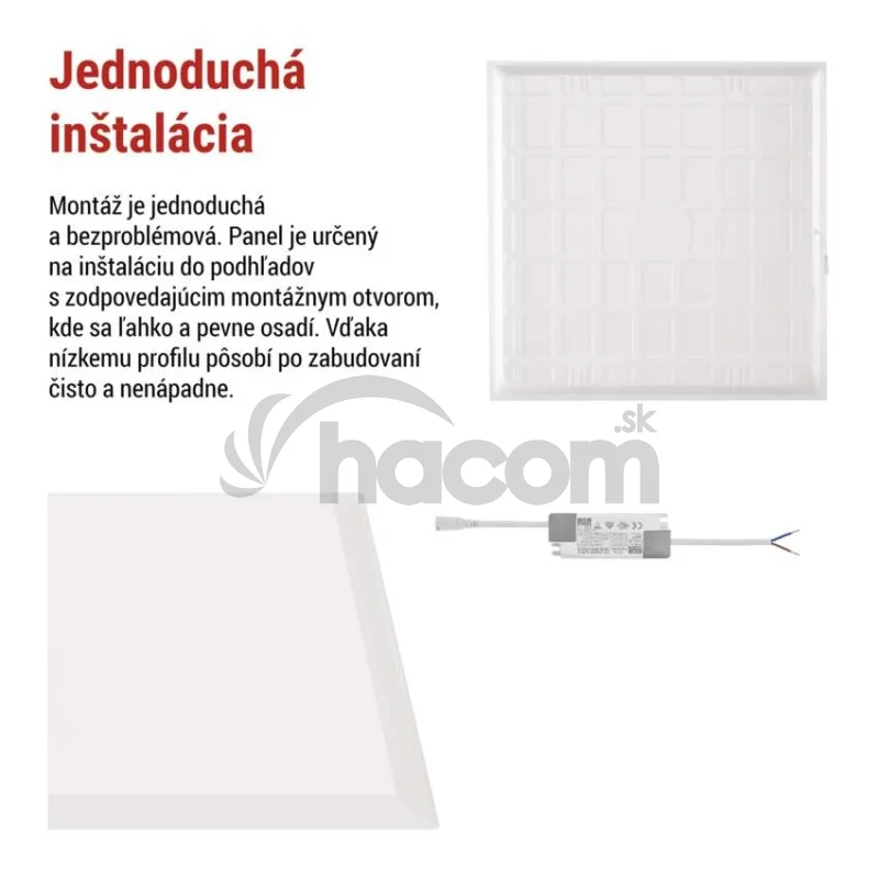 LED panel REXXO backlit 60×60, štvorcový vstavaný biely, 30W neutr.b.