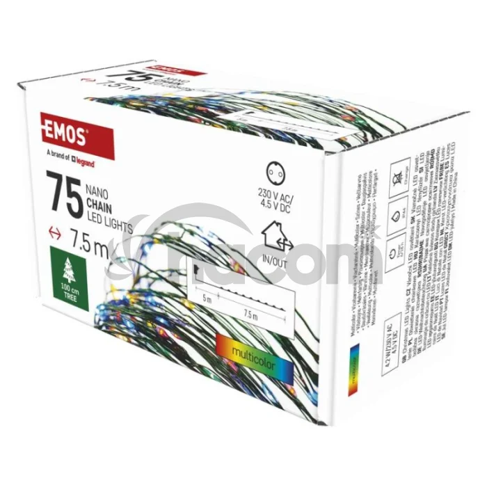 LED vianočná nano reťaz zelená, 7,5 m, vonkajšia aj vnútorná, multicolor, časovač