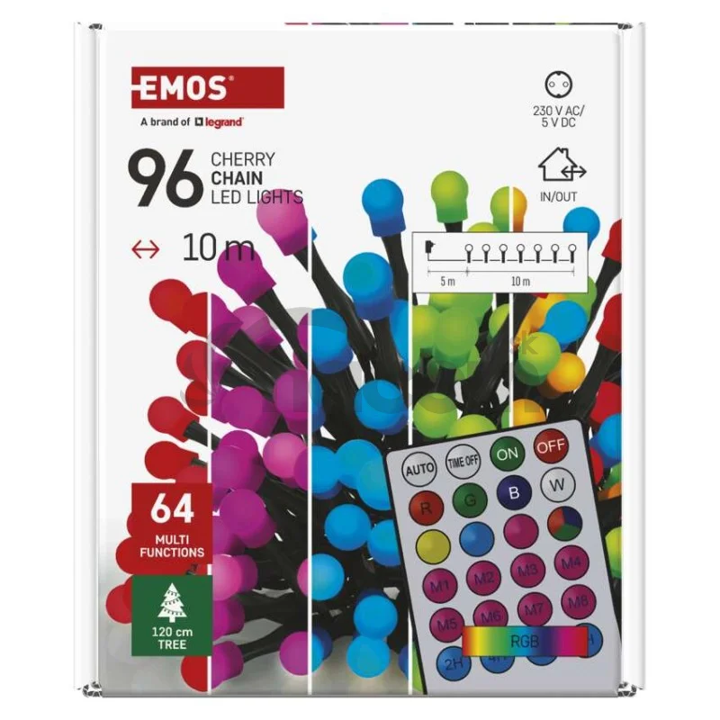 LED vianočná cherry reťaz – guličky, 10 m, RGB, ovládač, programy, časovač